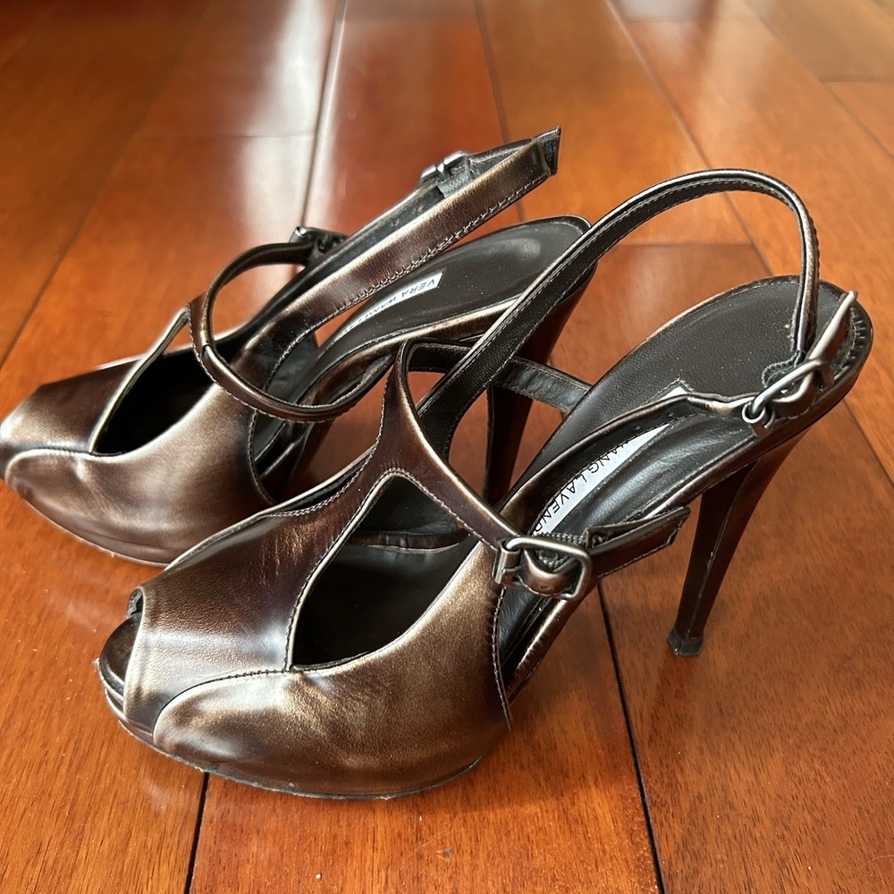 Vera‎ Wang Lavender weathered Bronze Shoes Open Toe High Heels Size 5 Slingback